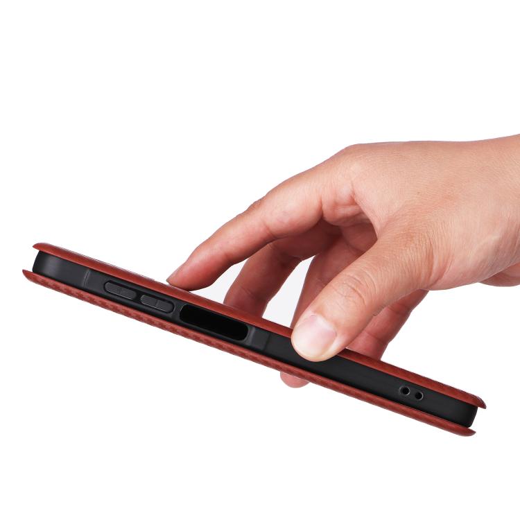 Funda de cuero con textura de fibra de carbono para Samsung Galaxy A07 4G (marrón)