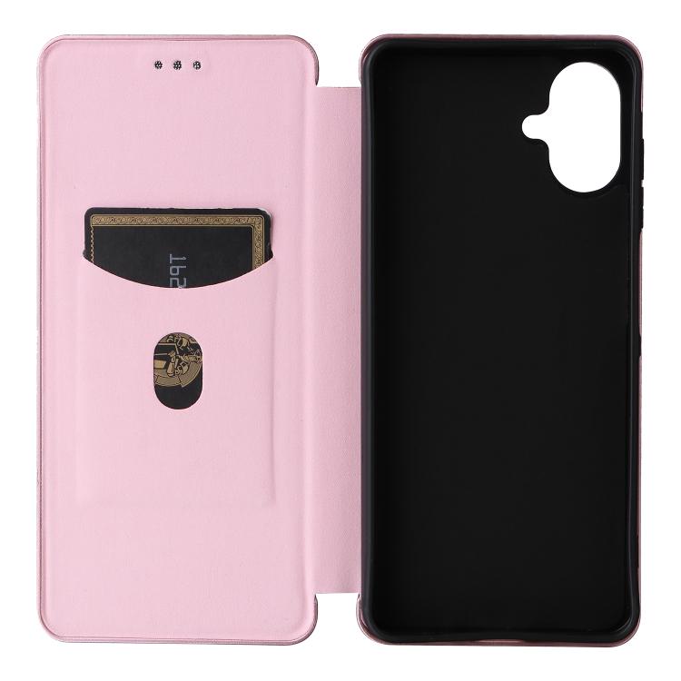 Funda de cuero con textura de fibra de carbono para Samsung Galaxy A07 4G (rosa)