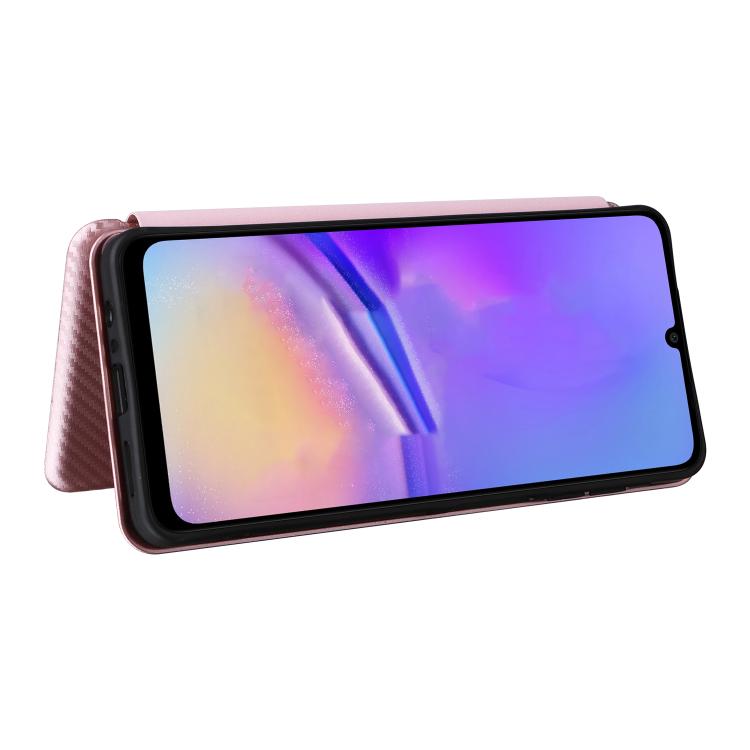 Funda de cuero con textura de fibra de carbono para Samsung Galaxy A07 4G (rosa)