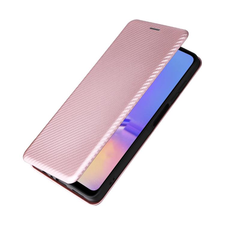 Funda de cuero con textura de fibra de carbono para Samsung Galaxy A07 4G (rosa)