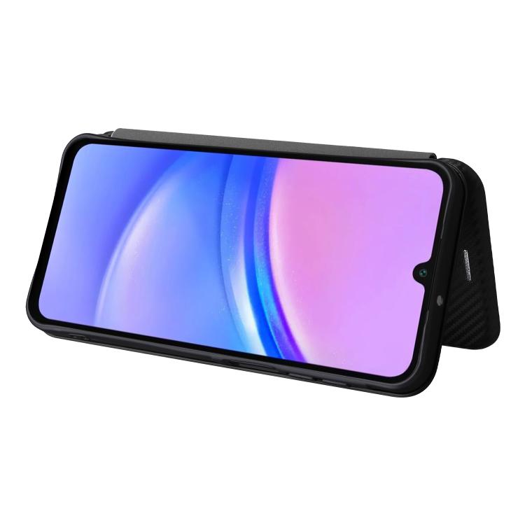 Funda de cuero con textura de fibra de carbono para Samsung Galaxy A17 5G (negro)