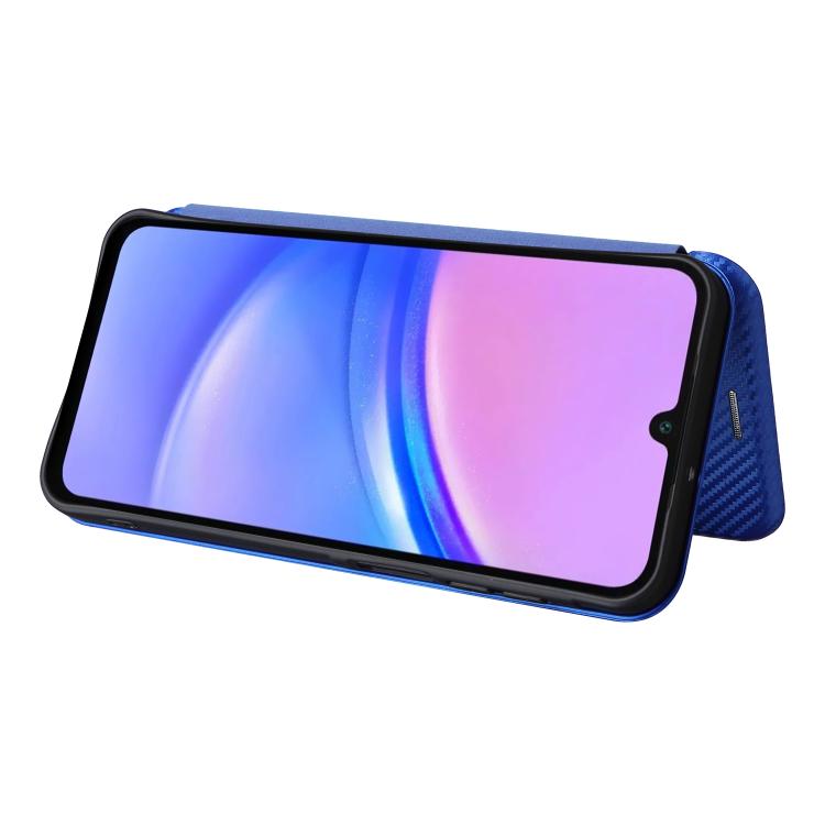 Funda de cuero con textura de fibra de carbono para Samsung Galaxy A17 5G (azul)