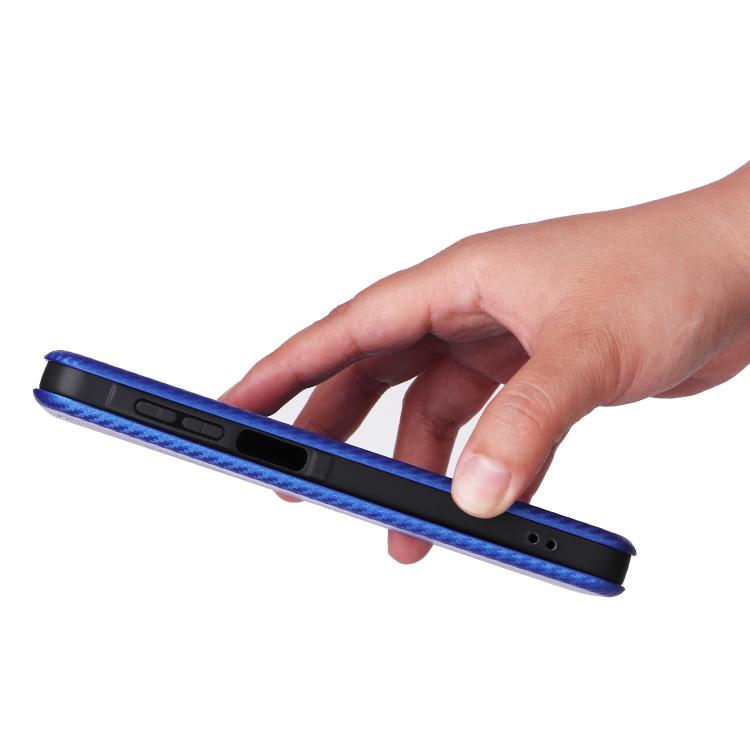 Funda de cuero con textura de fibra de carbono para Samsung Galaxy A17 5G (azul)