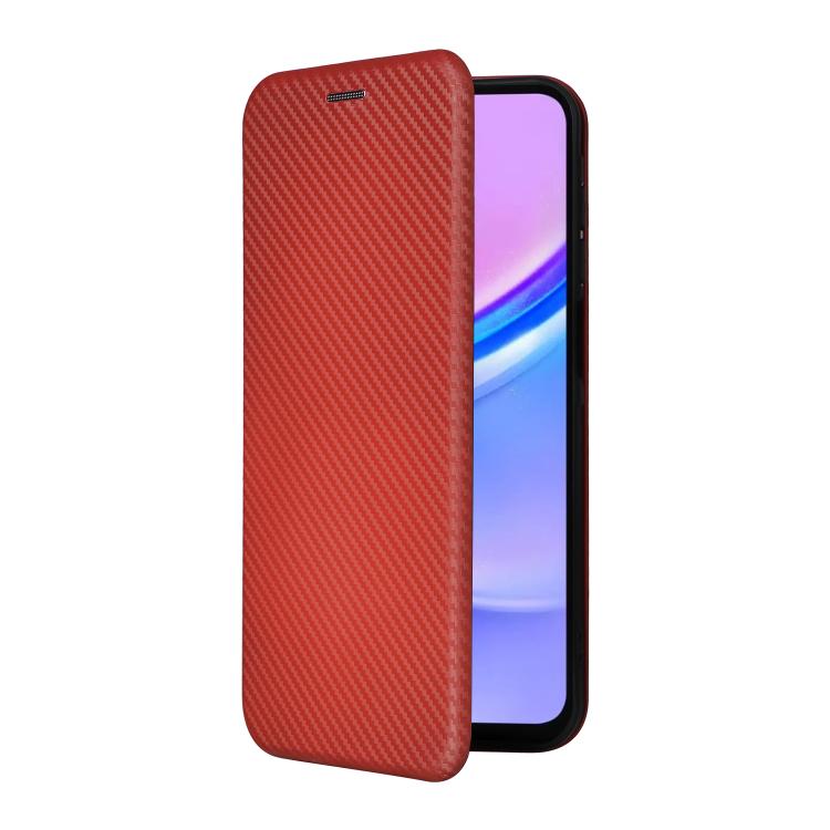 Funda de cuero con textura de fibra de carbono para Samsung Galaxy A17 5G (marrón)