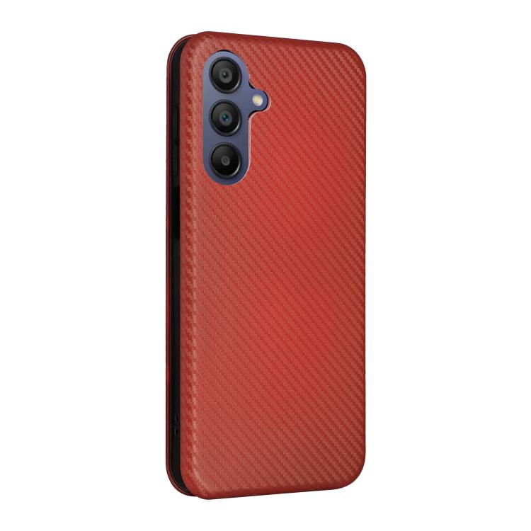 Funda de cuero con textura de fibra de carbono para Samsung Galaxy A17 5G (marrón)