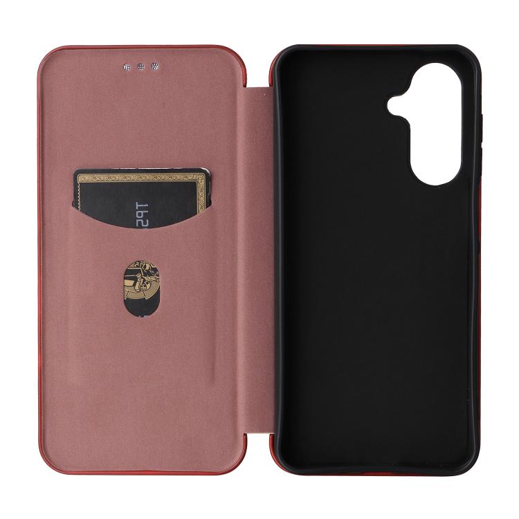 Funda de cuero con textura de fibra de carbono para Samsung Galaxy A17 5G (marrón)