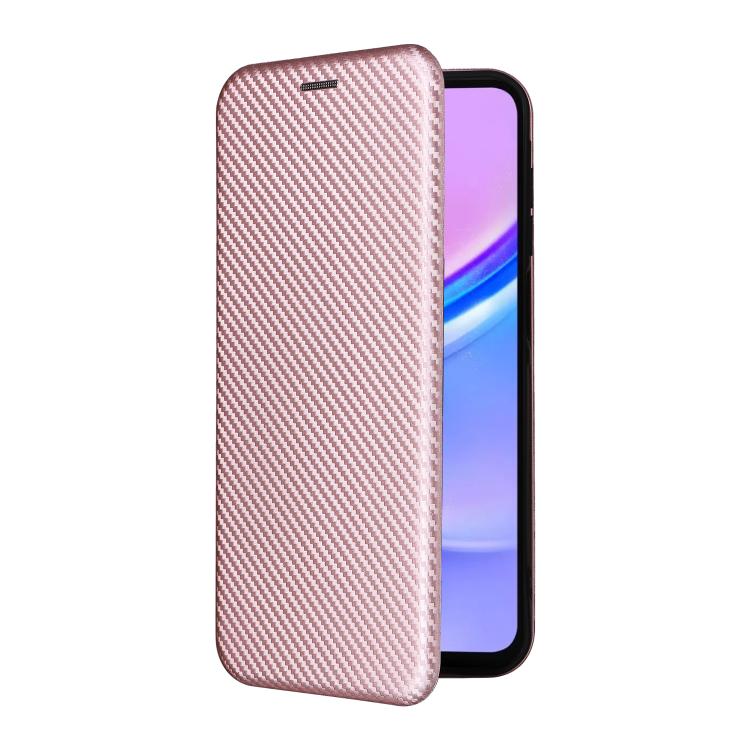 Funda de cuero con tapa y textura de fibra de carbono para Samsung Galaxy A17 5G (rosa)