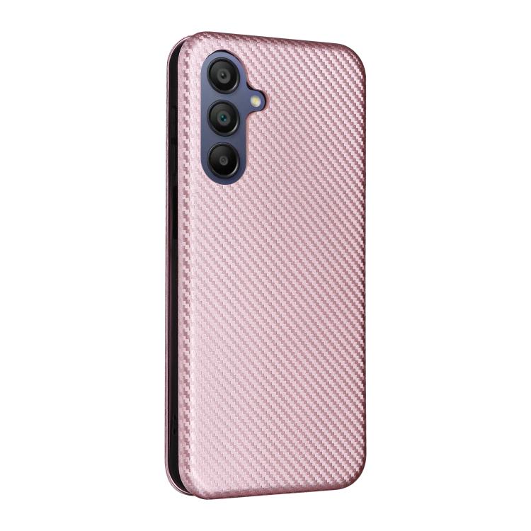 Funda de cuero con tapa y textura de fibra de carbono para Samsung Galaxy A17 5G (rosa)