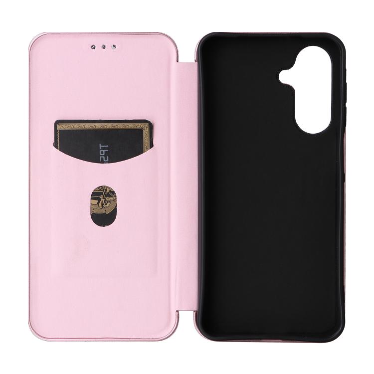 Funda de cuero con tapa y textura de fibra de carbono para Samsung Galaxy A17 5G (rosa)