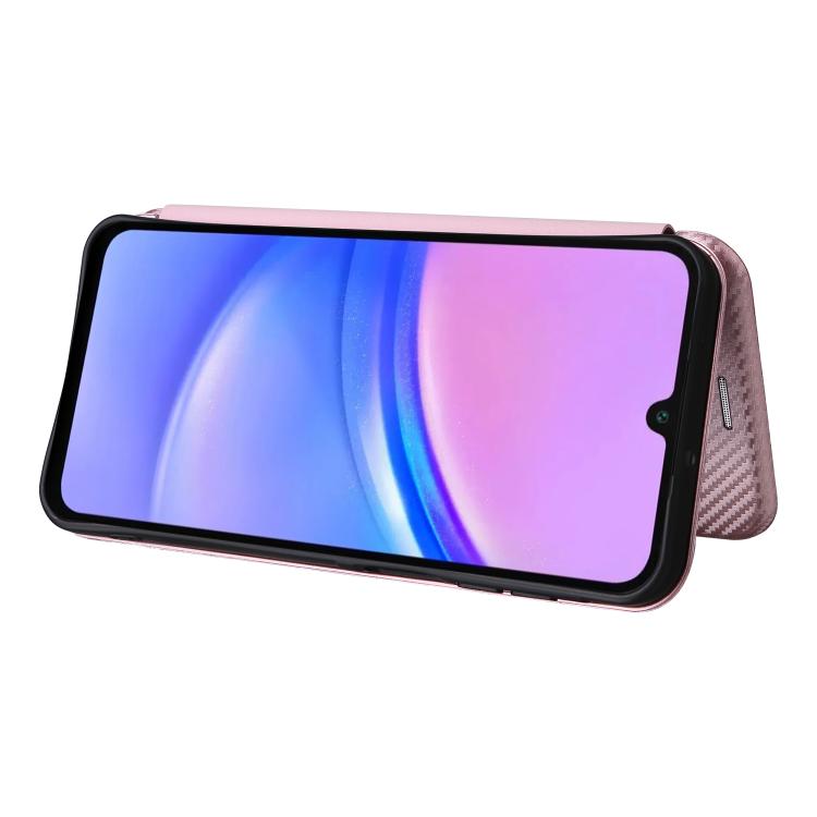 Funda de cuero con tapa y textura de fibra de carbono para Samsung Galaxy A17 5G (rosa)
