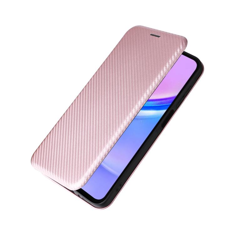 Funda de cuero con tapa y textura de fibra de carbono para Samsung Galaxy A17 5G (rosa)