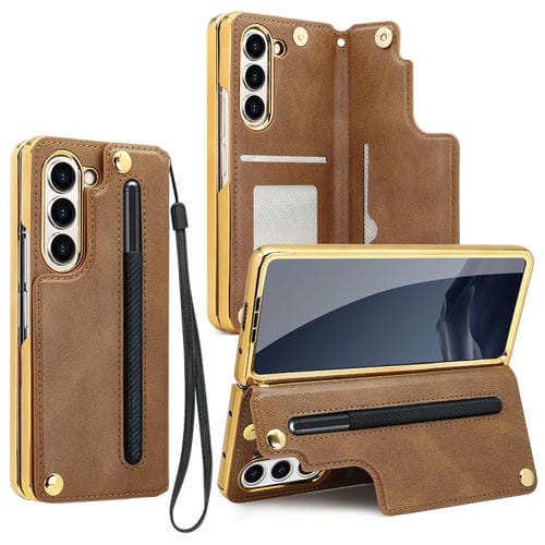 Funda de PU con tapa y soporte plegable integrado para Samsung Galaxy Z Fold7 de VIETAO (marrón)