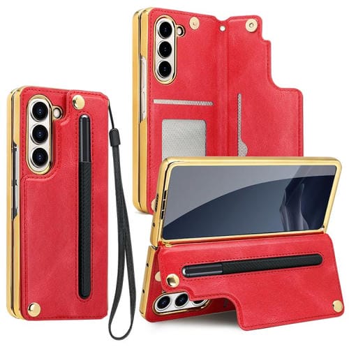 Funda de PU con tapa y soporte plegable integrado para Samsung Galaxy Z Fold7 (rojo) de VIETAO