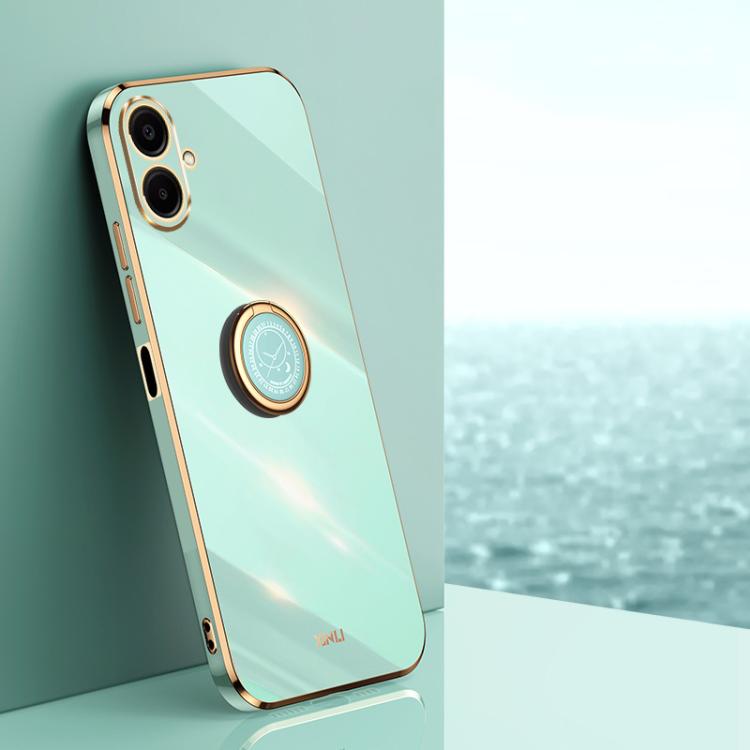 Funda de TPU con borde recto 6D galvanizado y soporte para anillo para Samsung Galaxy A07 5G XINLI (verde menta)