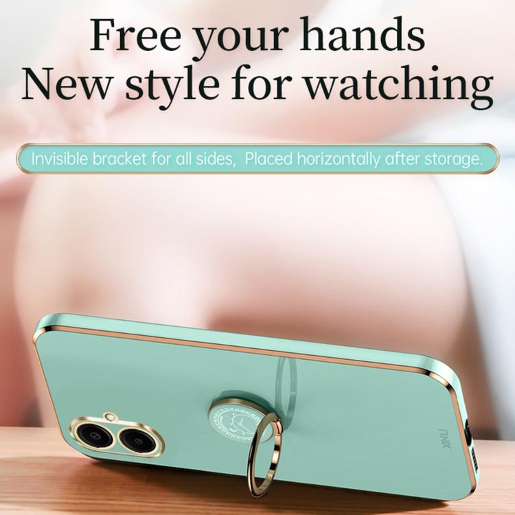 Funda de TPU con borde recto 6D galvanizado y soporte para anillo para Samsung Galaxy A07 5G XINLI (verde menta)