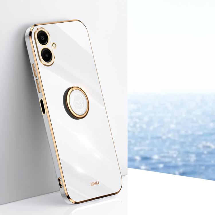 Funda de TPU con borde recto 6D galvanizado y soporte para anillo para Samsung Galaxy A07 5G XINLI (blanca)