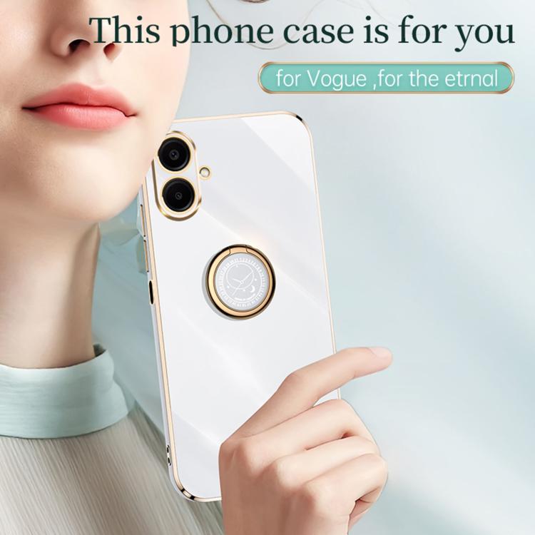 Funda de TPU con borde recto 6D galvanizado y soporte para anillo para Samsung Galaxy A07 5G XINLI (blanca)