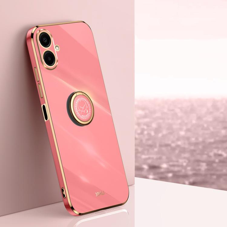Funda de TPU con borde recto 6D galvanizado y soporte para anillo para Samsung Galaxy A07 5G XINLI (rojo espino)