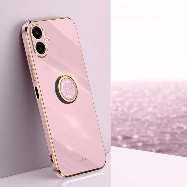 Funda de TPU con borde recto 6D galvanizado y soporte para anillo para Samsung Galaxy A07 5G XINLI (morado cereza)