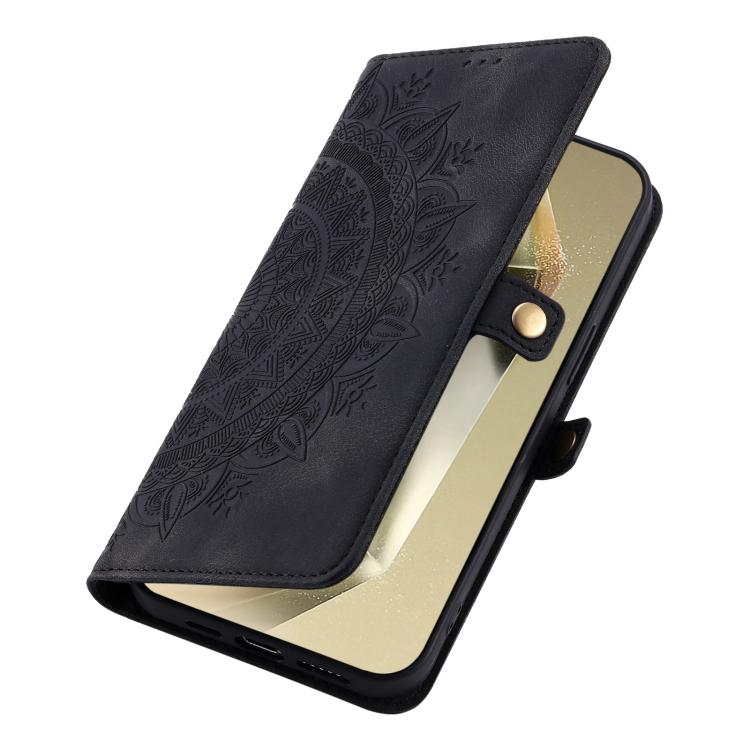 Funda de piel con relieve Totem para Samsung Galaxy S25 FE 5G (negra)