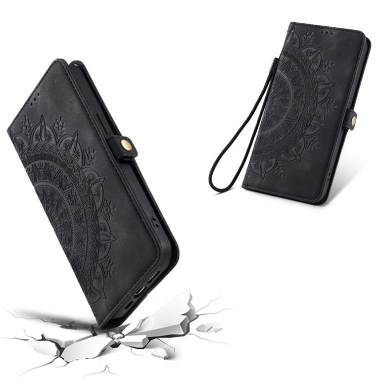 Funda de piel con relieve Totem para Samsung Galaxy S25 FE 5G (negra)