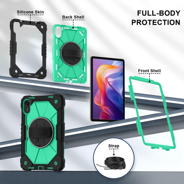Funda híbrida de silicona con diseño de robot para Xiaomi Redmi Pad 2 11 2025 (negro y verde menta)