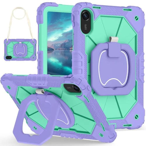 Funda híbrida de silicona con diseño de robot para Xiaomi Redmi Pad 2 11 2025 (morado y verde menta)