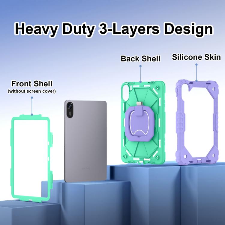 Funda híbrida de silicona con diseño de robot para Xiaomi Redmi Pad 2 11 2025 (morado y verde menta)