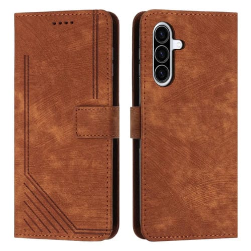Funda Cuero Samsung Galaxy A36 5G Diseño Rayas Tacto Piel Cordón Largo (Marrón)