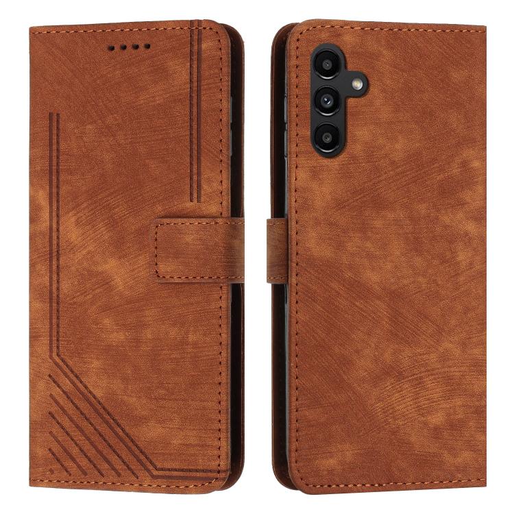 Funda de cuero con estampado de rayas y cordón para Samsung Galaxy A17/A26 5G (marrón)