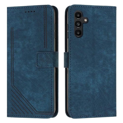 Funda de piel con estampado de rayas y cordón para Samsung Galaxy A17/A26 5G (azul)