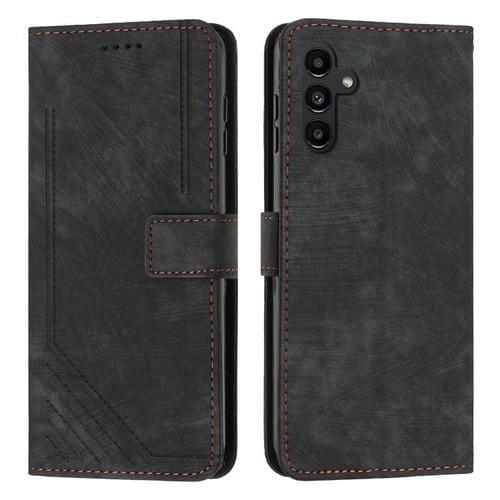 Funda de piel con estampado de rayas y cordón para Samsung Galaxy A17/A26 5G (negra)