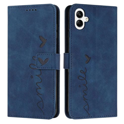 Funda de piel con diseño de corazón en relieve y cordón largo para Samsung Galaxy A07 4G (azul)