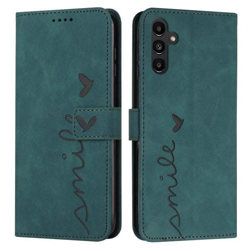 Funda de piel con relieve de corazón y cordón largo para Samsung Galaxy A17/A26 5G (verde)
