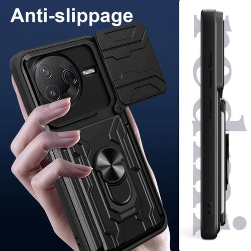 Funda deslizante de TPU y PC con ranura para tarjetas para Xiaomi Poco F7 Pro (negro)