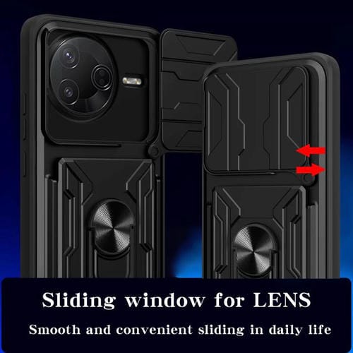 Funda deslizante de TPU y PC con ranura para tarjetas para Xiaomi Poco F7 Pro (negro)