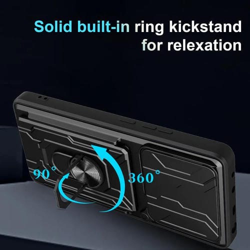 Funda deslizante de TPU y PC con ranura para tarjetas para Xiaomi Poco M7 Pro 5G (negro)