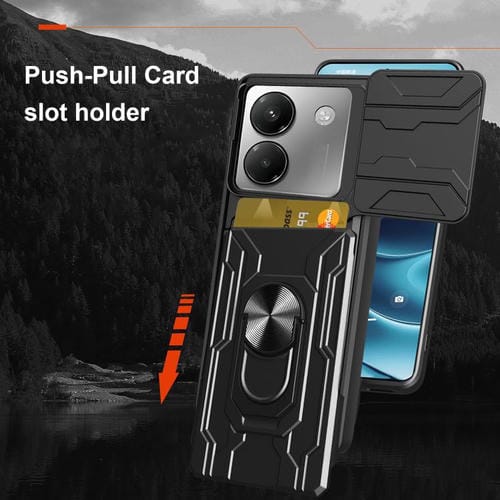 Funda deslizante de TPU y PC con ranura para tarjetas para Xiaomi Poco M7 Pro 5G (roja)