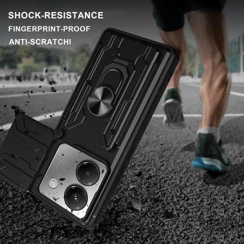 Funda deslizante de TPU y PC con ranura para tarjetas para Xiaomi Poco M7 Pro 5G (roja)