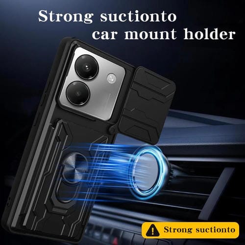 Funda deslizante de TPU y PC con ranura para tarjetas para Xiaomi Poco M7 Pro 5G (roja)