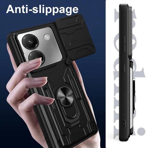 Funda deslizante de TPU y PC con ranura para tarjetas para Xiaomi Poco M7 Pro 5G (verde oscuro)