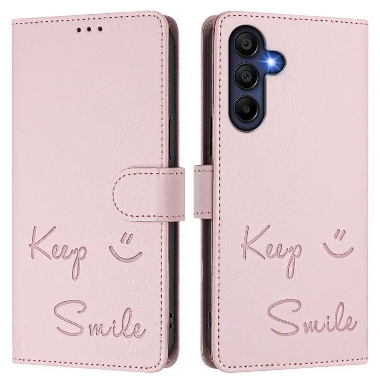 Funda de cuero con relieve RFID para Samsung Galaxy A17 4G (rosa)