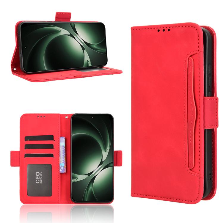 Funda de piel sintética con textura de becerro y ranuras para tarjetas para Redmi K80 Ultra (roja)