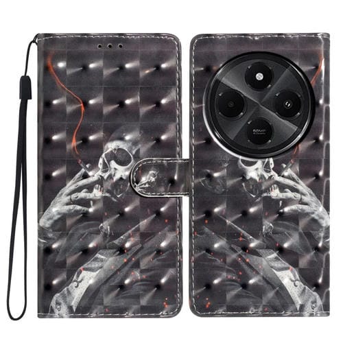 Funda de Cuero con Patrón 3D para Redmi A4 5G (Calavera)