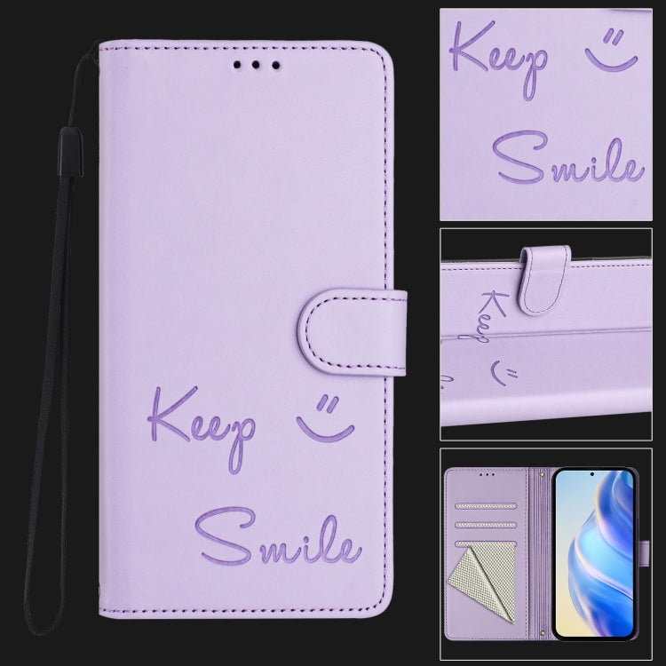 Funda Cuero Rfid Relieve Sonriente Tecno Spark 20 Pro 5G (Morado Claro)