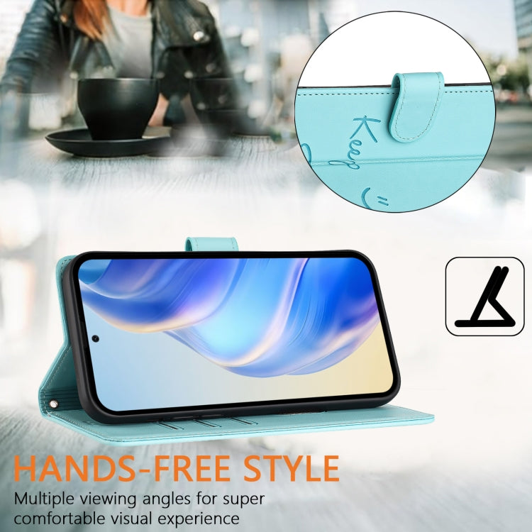 Funda Cuero Rfid con Relieve Sonriente para Tecno Spark 30C (Verde Menta)