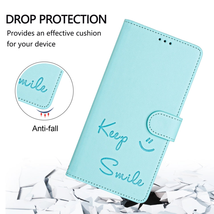 Funda Cuero Rfid con Relieve Sonriente para Tecno Spark 30C (Verde Menta)