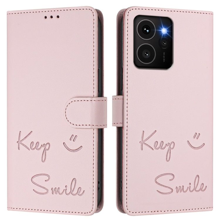 Funda de Cuero Rfid para Teléfono HMD Skyline con Relieve Smile (Rosa)