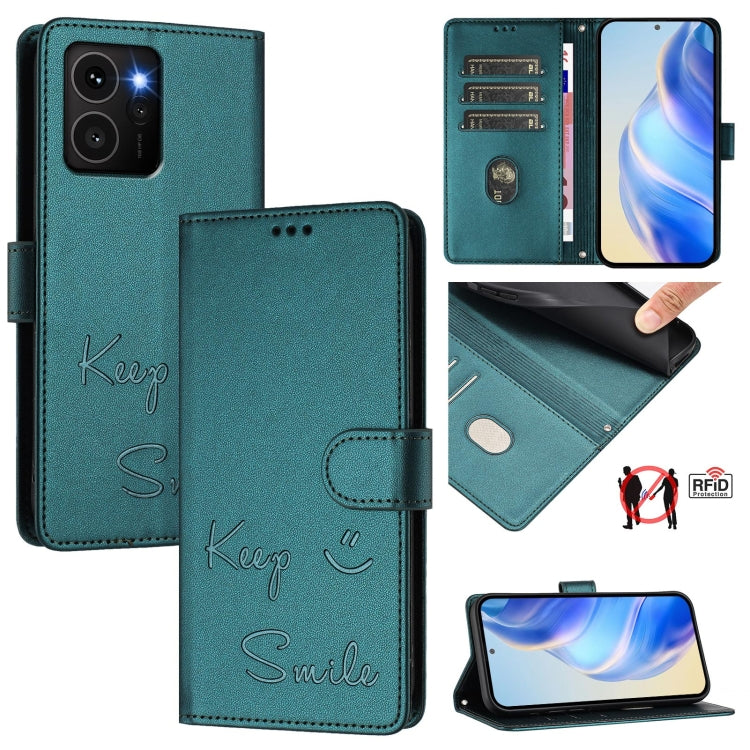 Funda de Cuero Rfid para Teléfono HMD Skyline con Relieve Smile (Verde Pavo Real)