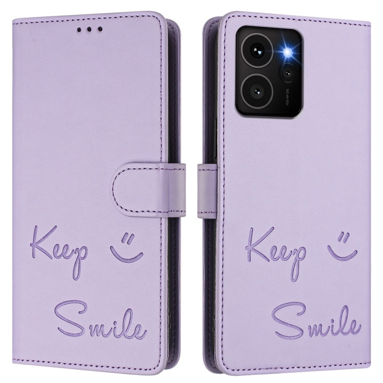 Funda de Cuero Rfid para Teléfono HMD Skyline con Relieve Smile (Morado Claro)